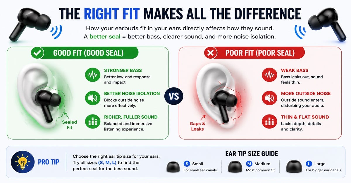 why earbuds sound different fit