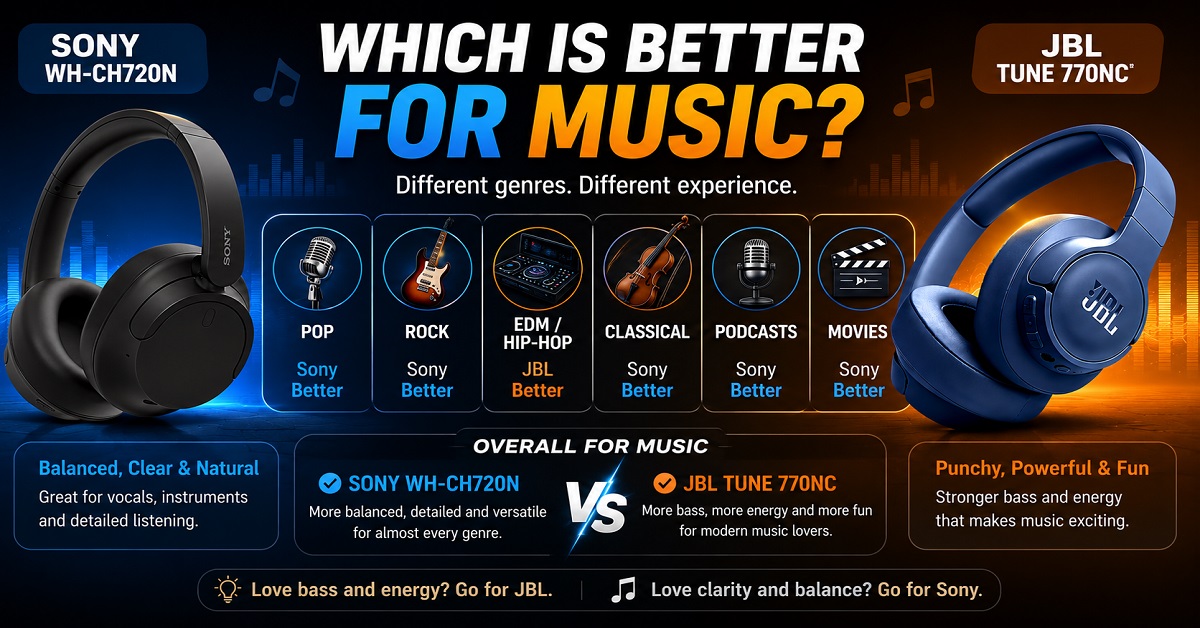 Sony WH-CH720N vs JBL Tune 770NC Music