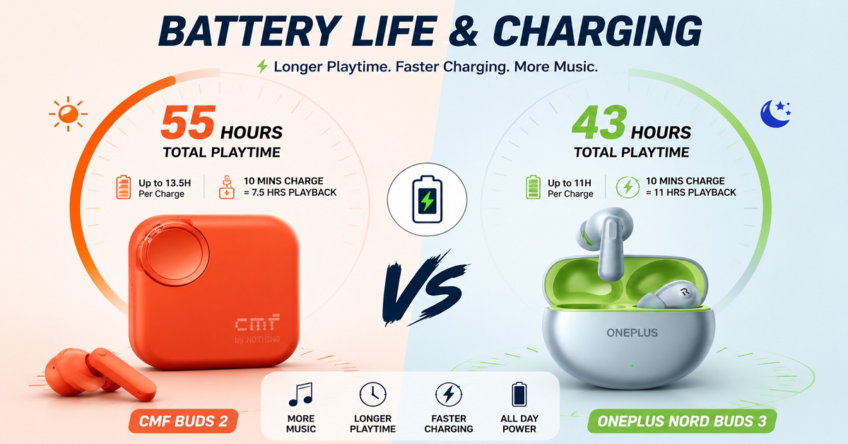 CMF Buds 2 vs OnePlus Nord Buds 3 Battery