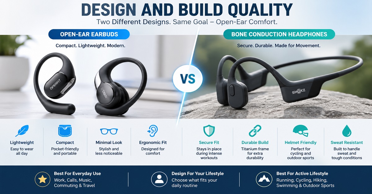 Open-Ear Earbuds vs Bone Conduction Headphones Design Open-Ear Earbuds vs Bone Conduction Headphones Design