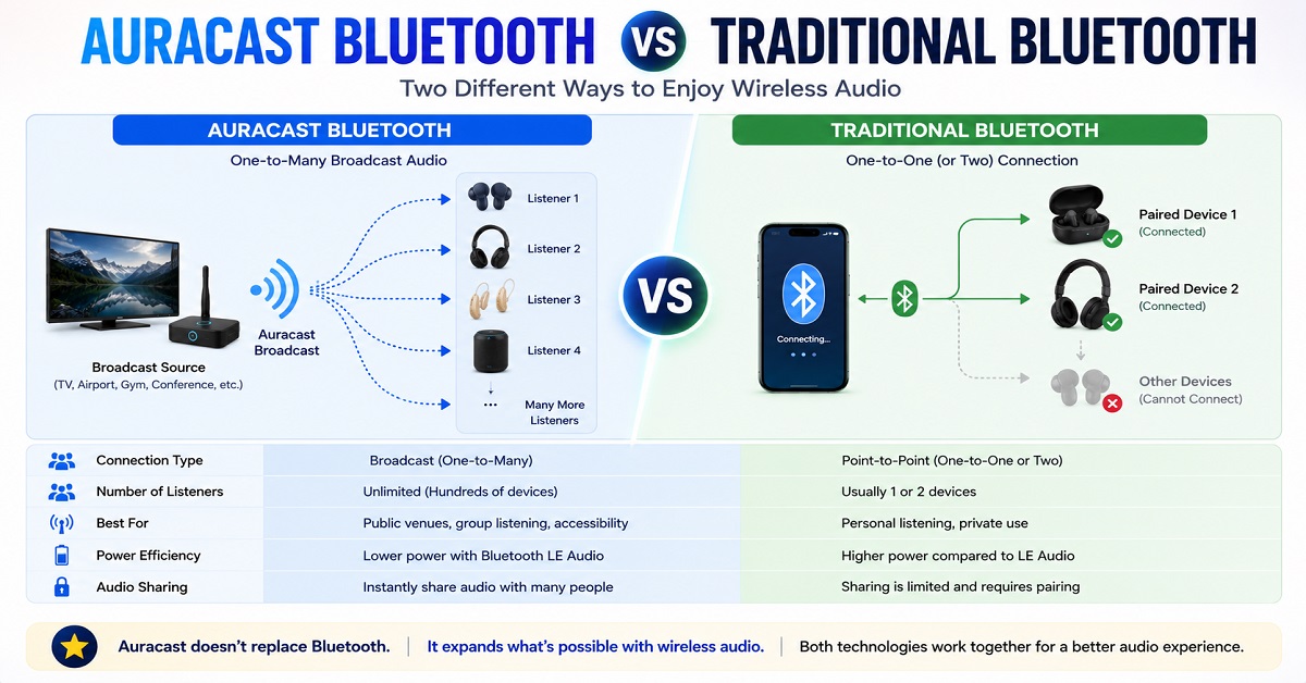 What is Auracast Bluetooth versustraditional What is Auracast Bluetooth versustraditional