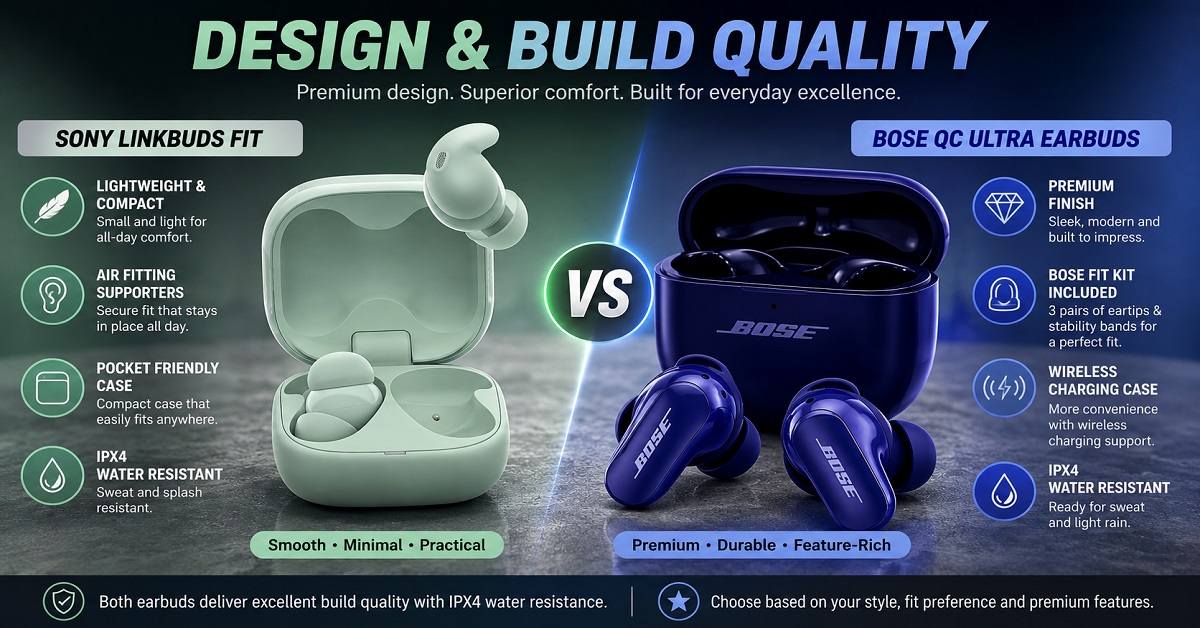 Sony LinkBuds Fit vs Bose QC Ultra Earbuds design Sony LinkBuds Fit vs Bose QC Ultra Earbuds design