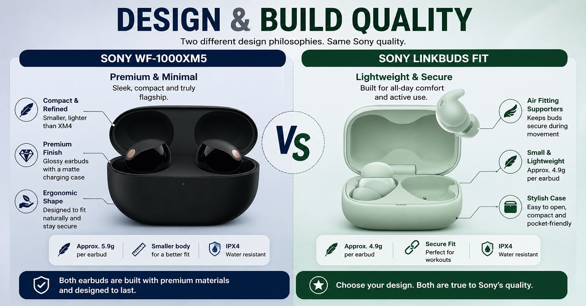 Sony WF-1000XM5 vs Sony LinkBuds Fit Design